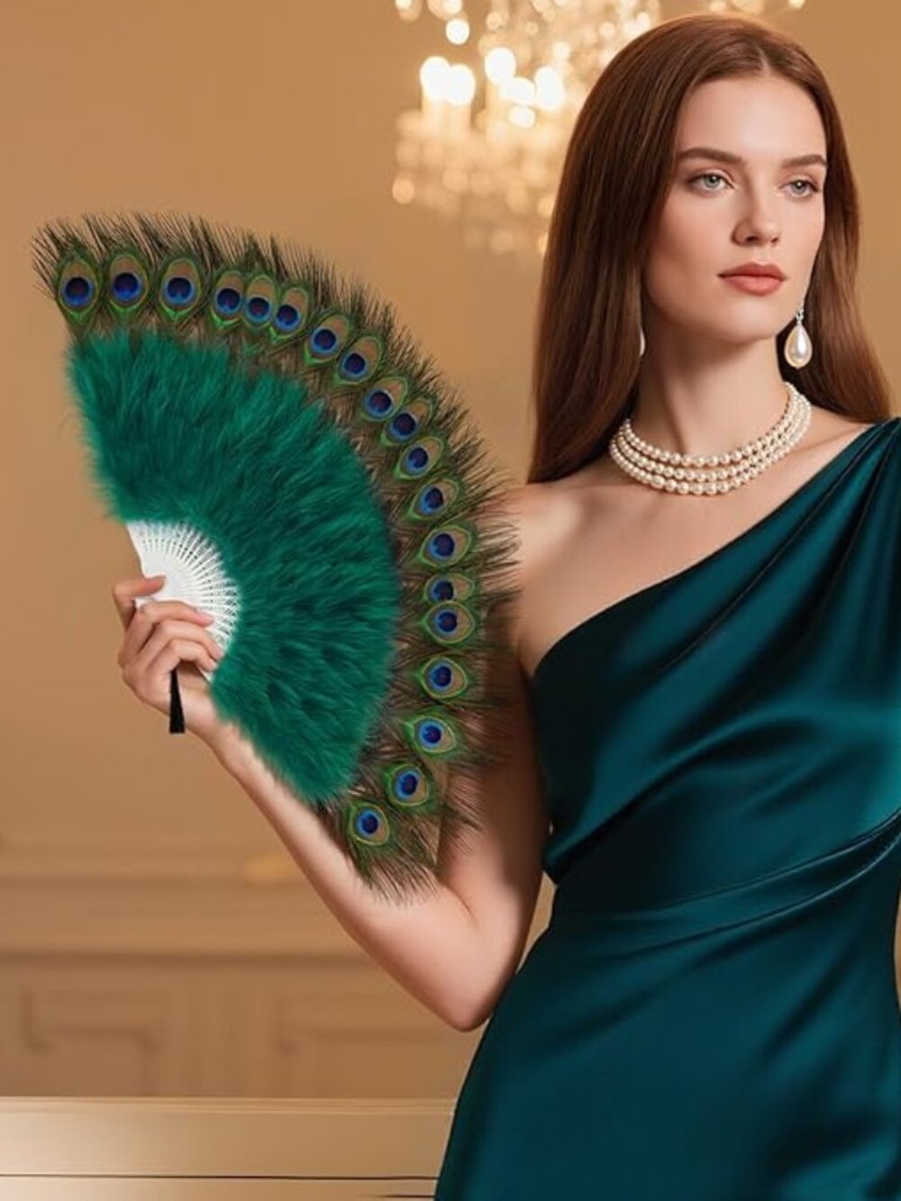 Peacock Marabou Feather Fan